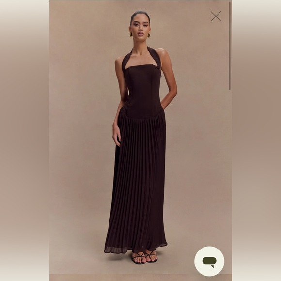Meshki Dresses & Skirts - Meshki Dark Brown Pleated Maxi Halter Dress